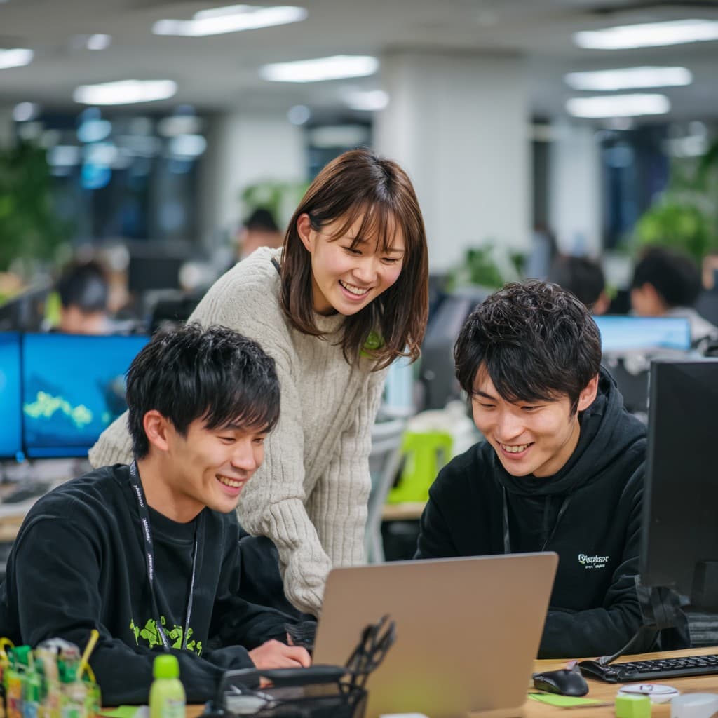 TeamZのエンジニアチームがオフィスで開発に取り組む様子