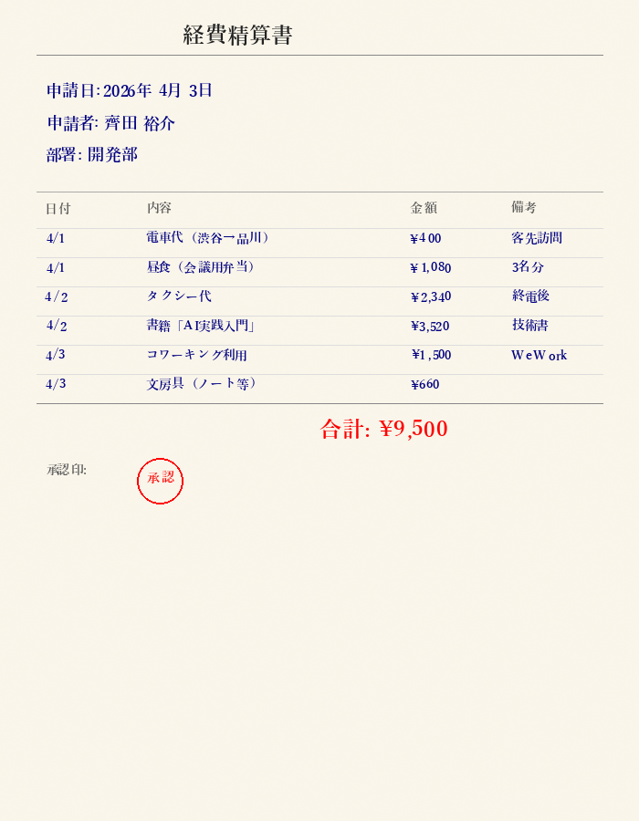経費精算書